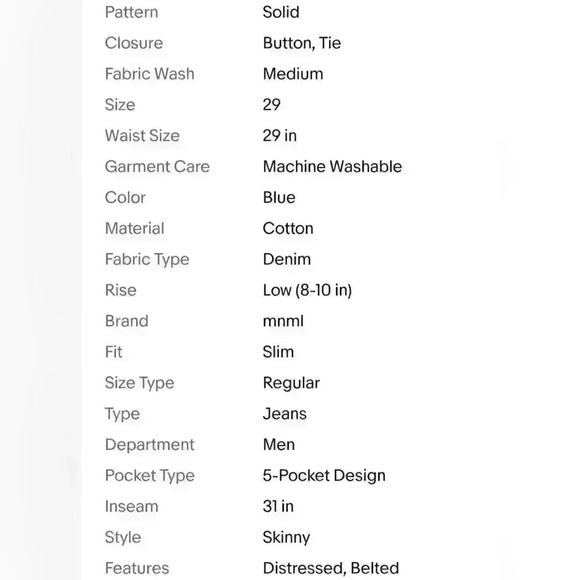 mnml Men's Distressed Medium Wash Skinny Button Fly Belted Jeans RN139488 - Picture 9 of 9